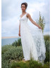 Cap Sleeves Ivory Full Lace Elegant Wedding Dress 